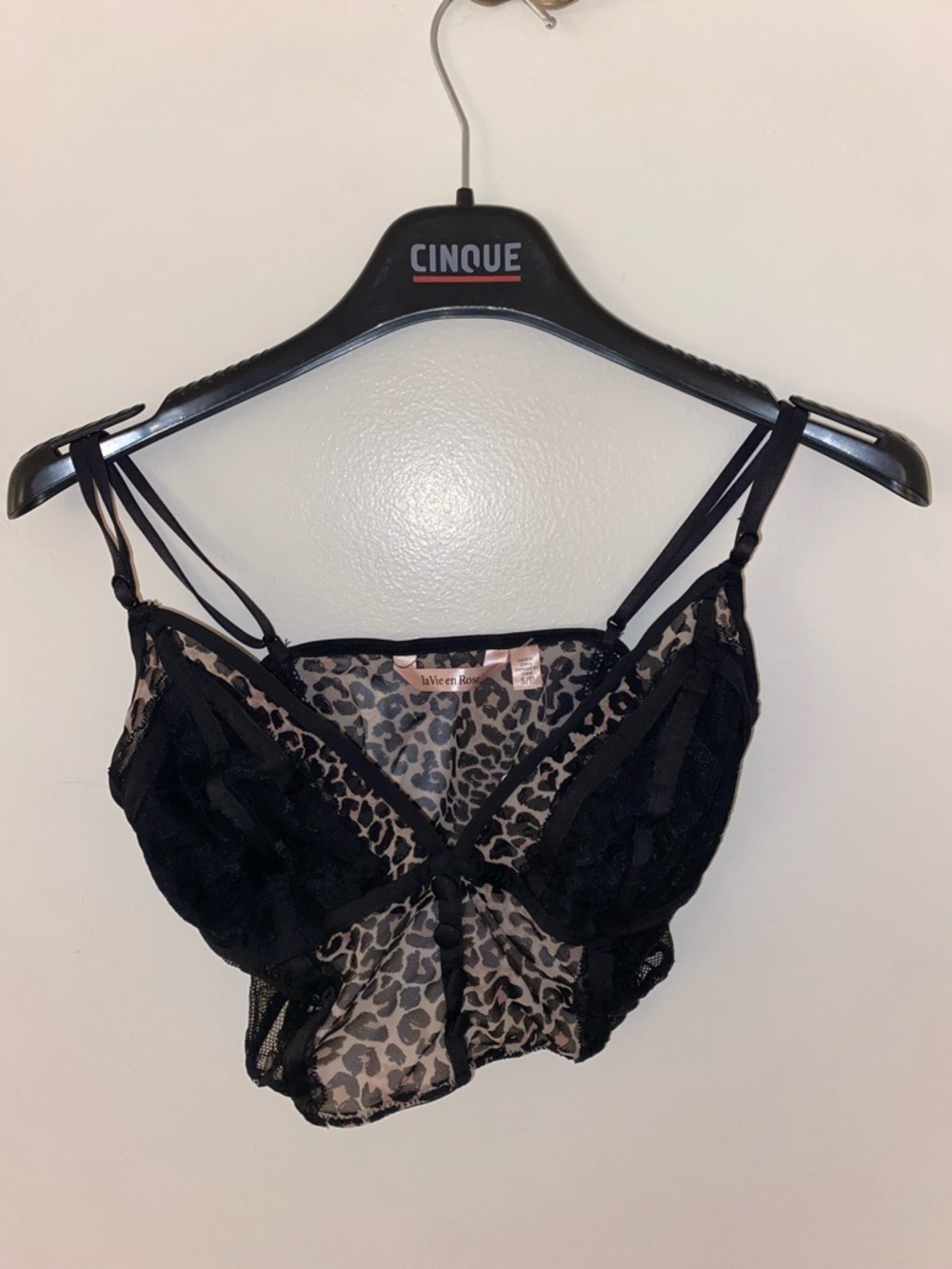 La Vie En Rose Black & Leopard Mesh Lace Bralette